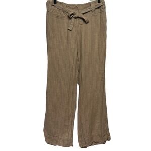 Anthropologie‎ Fei 100% Linen Tie Waist Pants Faded Burlap Coral Stripe Size 4